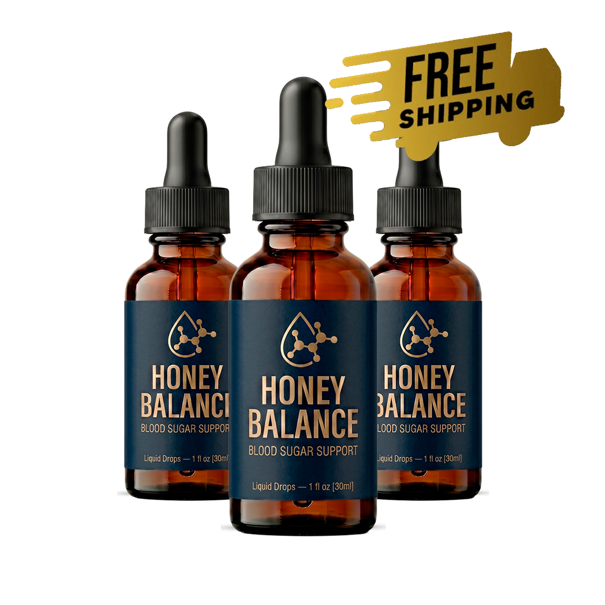 HoneyBalance natural blood sugar support drops three-bottle package